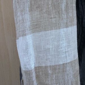 100% Linen Italian Beige and White Striped Scarf with slight fringe